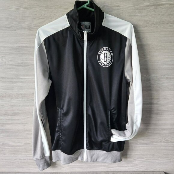 Brooklyn Nets New York NBA Basketball Large Black White Zip Up Athletic Jacket - Picture 3 of 16